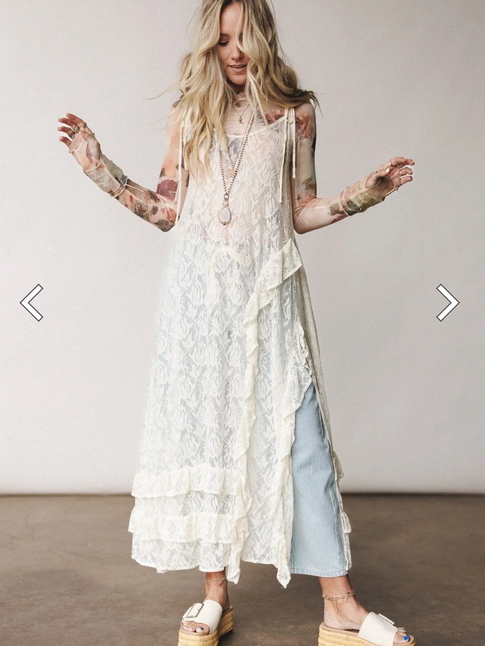 Three Bird Nest Cream Lace Tiered Maxi Slip Dress
